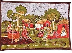 Asian Paintings Batik Art Wax on Cloth 36 x 52 inches