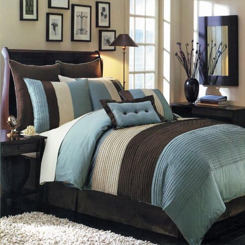 Royal Bedding Hudson Teal Blue Full Size Luxury 8 Piece Comforter Set Includes Comforter, Bed Skirt, Pillow Shams, Decorative Pillows