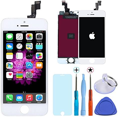 OEM iPhone 5s LCD Display Touch Screen Replacement Digitizer Frame Assembly Full Set with Free Tools and Professional Glass Screen Protector for iPhone 5s (4.0 inches) White