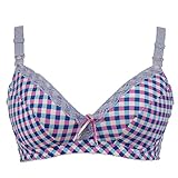 DEHANG 母乳育児用 授乳ブラジャー 授乳服 授乳ブラ マタニティ授乳用ブラジャー コットン パープルグリッド Bカップ