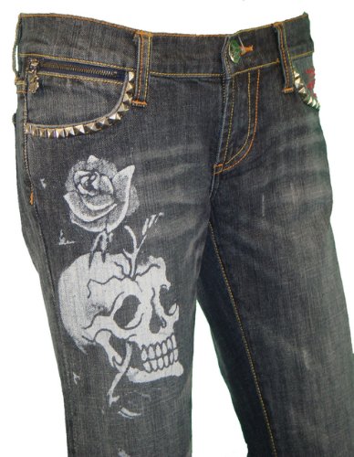 $149.99 · Ed Hardy women's Skull Rose Tattoo Boot Cut Studded Jeans