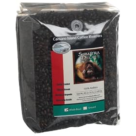 Organic Camano Island Coffee Roasters Sumatra, Dark Roast, Decaf, Whole Bean, 5 Pound Bag