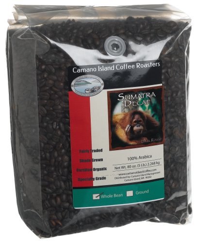 Camano Island Coffee Roasters Sumatra, Dark Roast, Decaf, Whole Bean, 5 Pound Bag by Camano Island Coffee Roasters