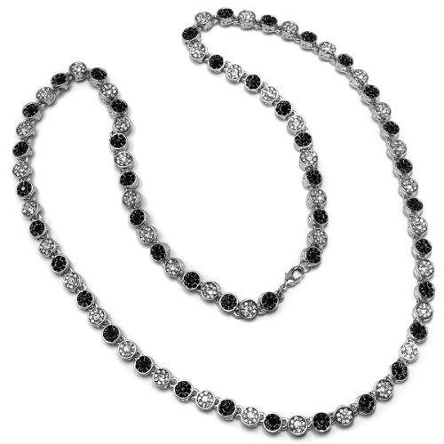 Mens 7 mm Wide 30 Inches Long Black White CZ Cubic Zirconia Platinum Flower Cluster Iced Out Hip Hop Chain Necklace