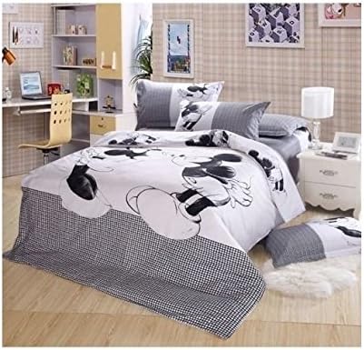 Mickey Mouse & Minnie- Black White QUEEN Kids 4 Piece Duvet Set- Cotton - 600 Thread Count