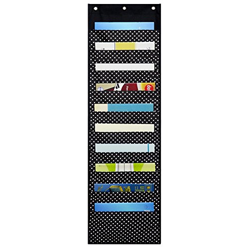 ZKOO Premium Fabric Cascading File Organizer, Letter Size 10 Slot Office Supplies Storage Pocket Chart - Perfect for Classroom, School, Office and Home Used, Over the Door or Wall Mount (white spot)