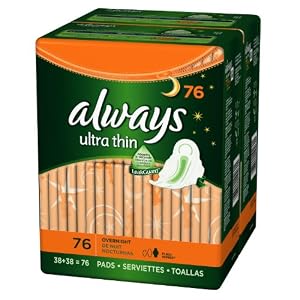 Always Ultra Overnight With Wings, Unscented Thin Pads 76 Count