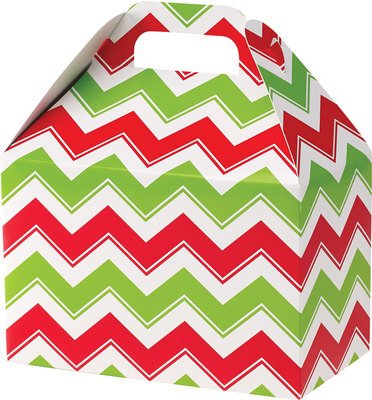 Rustic Pearl CollectionChristmas Cookie Boxes, Large Gable Boxes - Holiday Red/Green Chevron, Set of 6