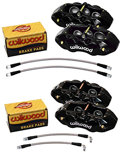 WILWOOD BLACK BRAKE CALIPER, PAD, & LINE KIT, 6 PISTON FRONT & 4 PISTON REAR, 65 - 82 CHEVY CORVETTE C2, C3, CHEVROLET, WILWOOD, PART# 140-11857-BK and 140-10790-BK