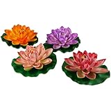 NAVA 4pcs Large Artificial Pink Purple Orange Floating Lotus Home Garden Pond
