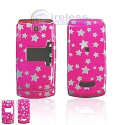 Hot Pink with Silver Stars Design Snap-On Cover Hard Case Cell Phone Protector for ZTE C79 [Beyond Cell Packaging]
