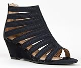 Bamboo MATTHEW-01 Strappy Caged Mid Wedge Heel Open Toe Sandal