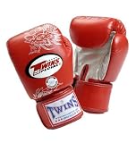 Twins Muay Thai Boxing Gloves with Velcro Wrist - Red with White Dragon 12oz Twins Muay Thai Boxing Gloves with Velcro Wrist - Red with White Dragon 12oz