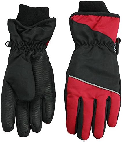 Nolan Boys Thinsulate Waterproof Colorblock Ski Gloves Black Red Small-Med