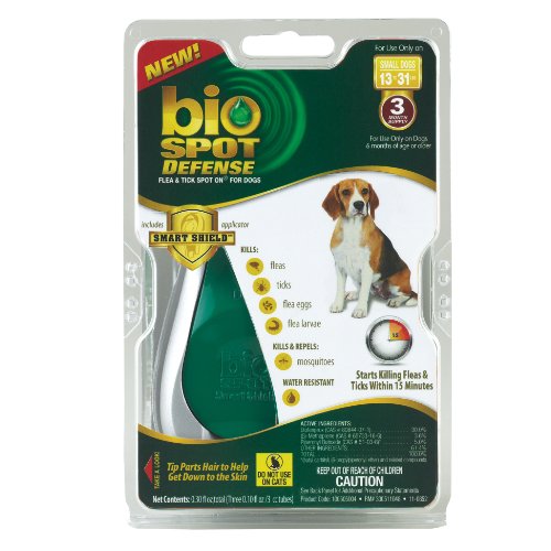 pets smart grooming:BioSpot Defense Smart Shield Applicator Spot on Flea and Tick for Small Dogs, 3-Month Supply
