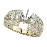 14K Yellow Gold 7/8 ct. Princess and Baguette Cut Diamond Semi Mount Engagement Ring