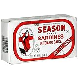 Seasons No Salt Added Club Sardines In Tomato Sauce, 4.375-Ounce Tins (Pack of 24)