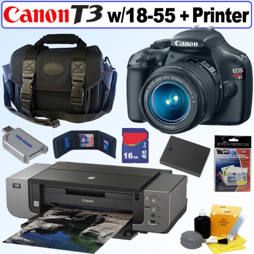 Canon EOS Rebel T3 12.2 MP CMOS Digital SLR Camera with EF-S 18-55mm f/3.5-5.6 IS II Zoom Lens + Canon PIXMA Pro9000 Mark II Inkjet Photo Printer + 16GB Accessory Kit