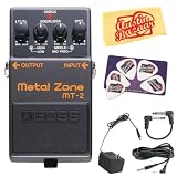 Boss MT-2 Metal Zone Pedal Bundle with AC Adapter, 10-Foot Instrument Cable, Patch Cable, Pick Card, and Polishing Cloth