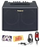 Roland AC-60 60-Watt 2x6.5-Inch Acoustic Chorus Guitar Amp Bundle with 20-Foot Instrument Cable, Headphones, Pick Card, and Polishing Cloth