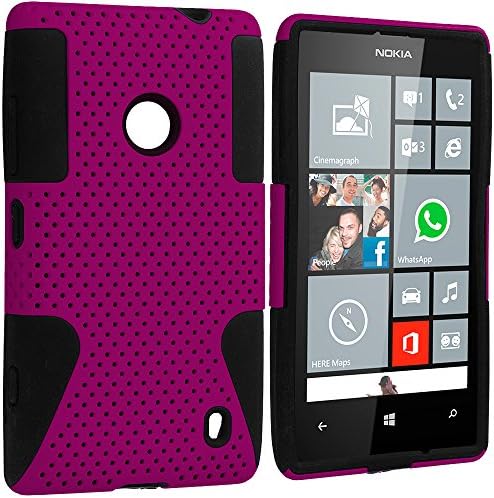 Accessory Planet(TM) Black / Hot Pink Hybrid 2-Piece Mesh Rugged Hard Silicone Soft Rubber Case Cover Accessory for Nokia Lumia 520