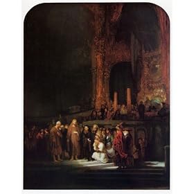 Artist Rembrandt van Rijn Fine Art Poster Print of Painting Christ and the Woman Taken in Adultery