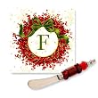 Monogram Berry Wreath Cocktail Napkins (40 count) & Spreader Gift Set - F