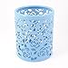 uxcell Light Blue Hollow Rose Flower Pattern Metal Pen Pencil Pot Holder Organizer