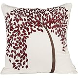 BLUETTEK&reg; 18" X 18" Embroidered Cotton Linen Decorative Throw Pillow Cover Cushion Case Pillow Case - The Tree of Life (Red)