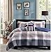 Contemporary Plaid Comforter Set Full/Queen Bed Striped Bedding with Sham and Pillows, Blue Taupe and Red Striped, Machine Washable Bedding