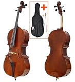 Produkt-Bild: 4/4 Cello in Natur Braun mit Rosshaar-Bogen, Kolofon und gepolsteter Tasche