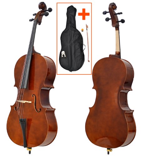 Produkt-Bild: 4/4 Cello in Natur Braun mit Rosshaar-Bogen, Kolofon und gepolsteter Tasche