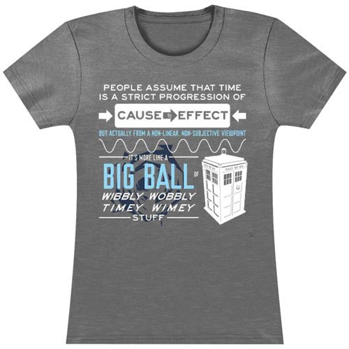 Ripple Junction Doctor Who Wibbly Wobbly Quote Junior Gray Heather T-shirt