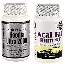 Combo ACAI Fat Burn #3 and Hoodia Ultra 2000 Diet Pill with Green Tea, Grapefruit, Apple Cider, and more for Weight Loss and 2000mg of Hoodia