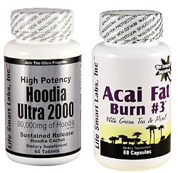Combo ACAI Fat Burn #3 and Hoodia Ultra 2000 Diet Pill with Green Tea, Grapefruit, Apple Cider, and more for Weight Loss and 2000mg of Hoodia