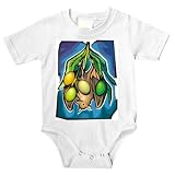 Onesie with bat, eating, animal, fruit
