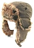 Houndstooth Brown Faux Fur Aviator Pilot Trapper Trooper Hat for Women and Men Medium to Xlarge
