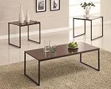 3pc Coffee Table and End Tables Set with Wood Top Black Metal Base