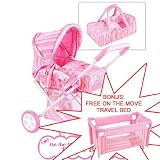 On the Move Deluxe Pram by Dollkraft with FREE On the Move Travel Bed