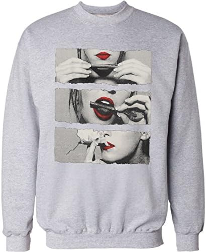 Amazing Products 247 Roll It, Lick It, Smoke It Novelty Weed Crewneck Sports Grey Sweatshirt (Medium, Sports Grey)