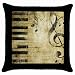 Throw Pillow Case Black of Grunge Music with Piano Keys Treble Clef and Notes