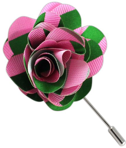 100% Silk Twill Stripe Pink/Kelly Green Lapel Pin