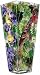 Amia 10-Inch Tall Hand-Painted Glass Vase Featuring Multiple Birds In a Grapevine Setting