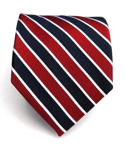 100% Silk Woven Navy and Red Striped Tie