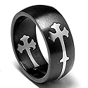 Two Tone Stainless Steel Cross Cut Out Ring Sizes 7 to 14