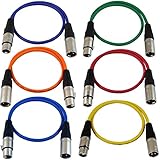 GLS Audio 2ft Patch Cable Cords - XLR Male to XLR Female Color Cables - 2' Balanced Snake Cord - 6 PACK