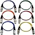 GLS Audio 2ft Patch Cable Cords - XLR Male to XLR Female Color Cables - 2' Balanced Snake Cord - 6 PACK