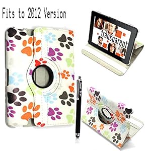 AMAZON KINDLE FIRE HD 7 TABLET MULTI DOG CAT PAW FOOT PRINT WITH BUILT IN MAGNET FOR SLEEP/WAKE STANDBY BOOK FOLIO PU LEATHER CASE COVER POUCH +STYLUS