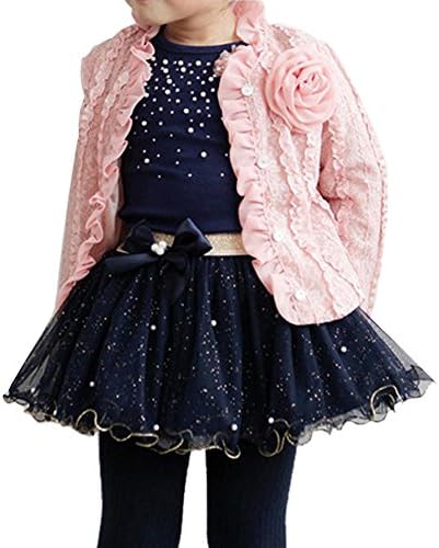 wallcart 3PCS Baby Girl Winter Long Sleeve Coat +T-shirt+Skirt Outfit Set