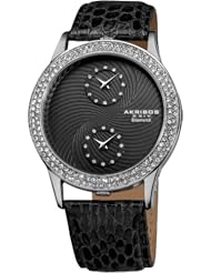 Akribos XXIV Womens AK569BK Lady Diamond Dual Time Leather Strap Watch